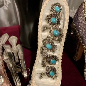 Silver plated turquoise stone Spoon rings
